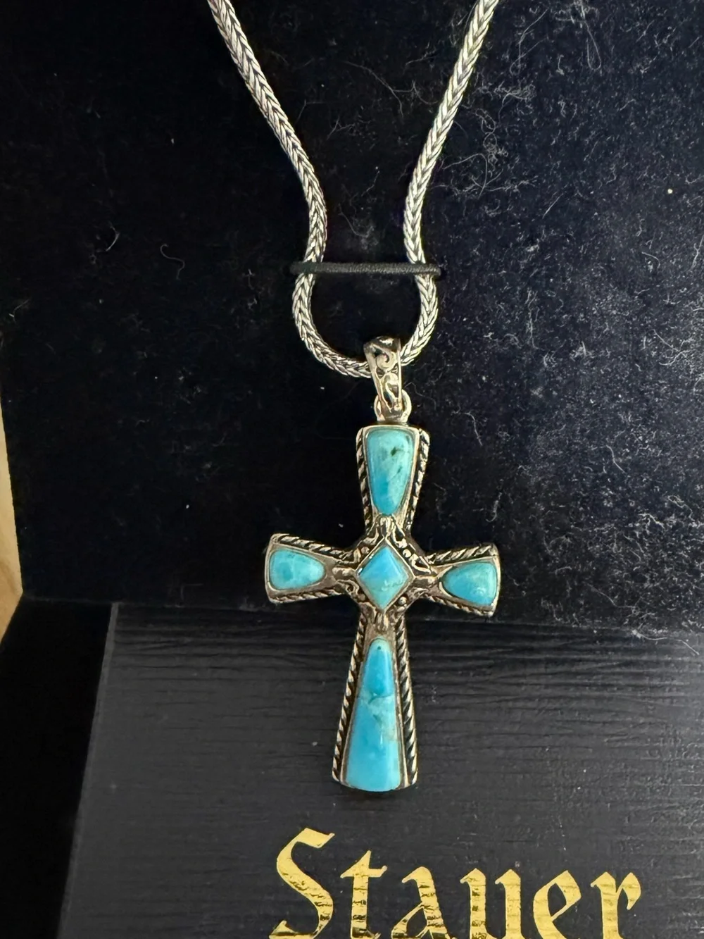STAUER 925 Sterling Silver turquoise cross necklace